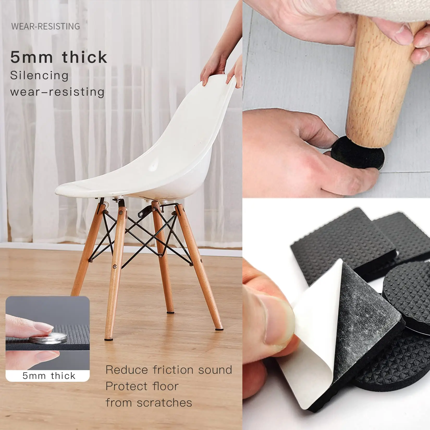60pcs Heavy Duty Furniture Pads - Non Slip Rubber Feet for Chair Legs and Hardwood Floors - Image 5