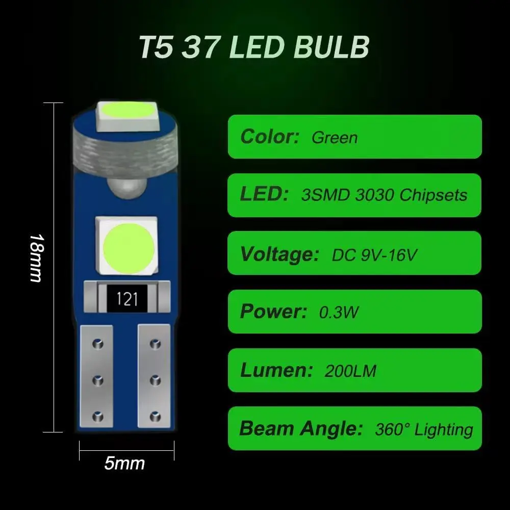 10Pcs T5 Led Bulb W3W W1.2W Led Canbus Car Interior Lights Dashboard Colorful Indicator Wedge Auto Instrument Lamp 12V - Image 4
