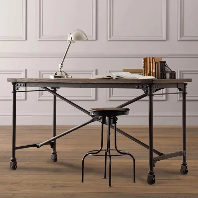 Industrial Style Iron Art Solid Wood Computer Desk Home Modern Simple Retro Desk Loft Table Painting Mesa Office Furniture Wall - Image 2