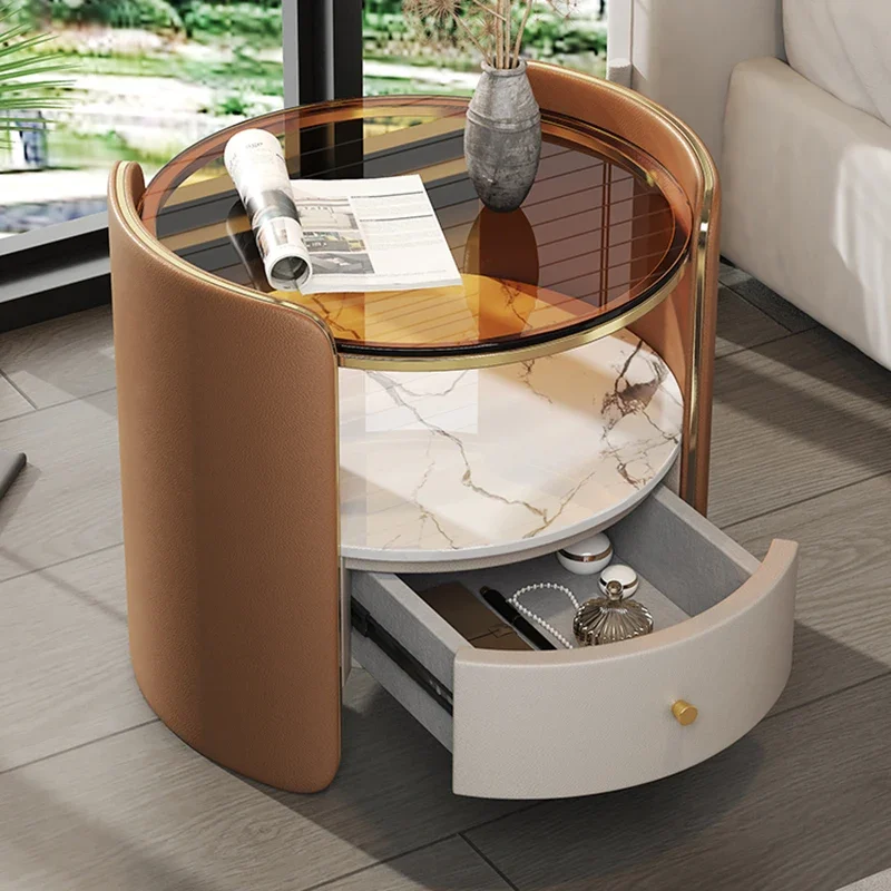 Luxury Nordic Nightstands Aesthetic Unique Storage Round Bedside Tables Bedroom Glass Nachtkastje Bedroom Furniture