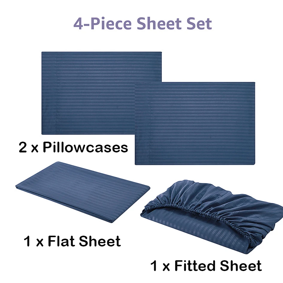 Battilo Bed Sheets 4 Pieces Set Luxury Fitted&Flat Sheet with Pillowcase Solid Stripe Bedding Set For Twin/Full/Queen/King Size - Image 5