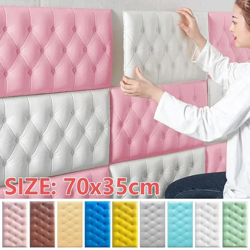 1/3PCS Home Decoration Anti-Collision 3D Soft Package Bed Sticker Thickened Self-Adhesive Wall Sticker Tatami Headboard Bedroom - Image 3
