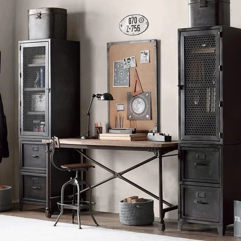 Industrial Style Iron Art Solid Wood Computer Desk Home Modern Simple Retro Desk Loft Table Painting Mesa Office Furniture Wall - Image 3