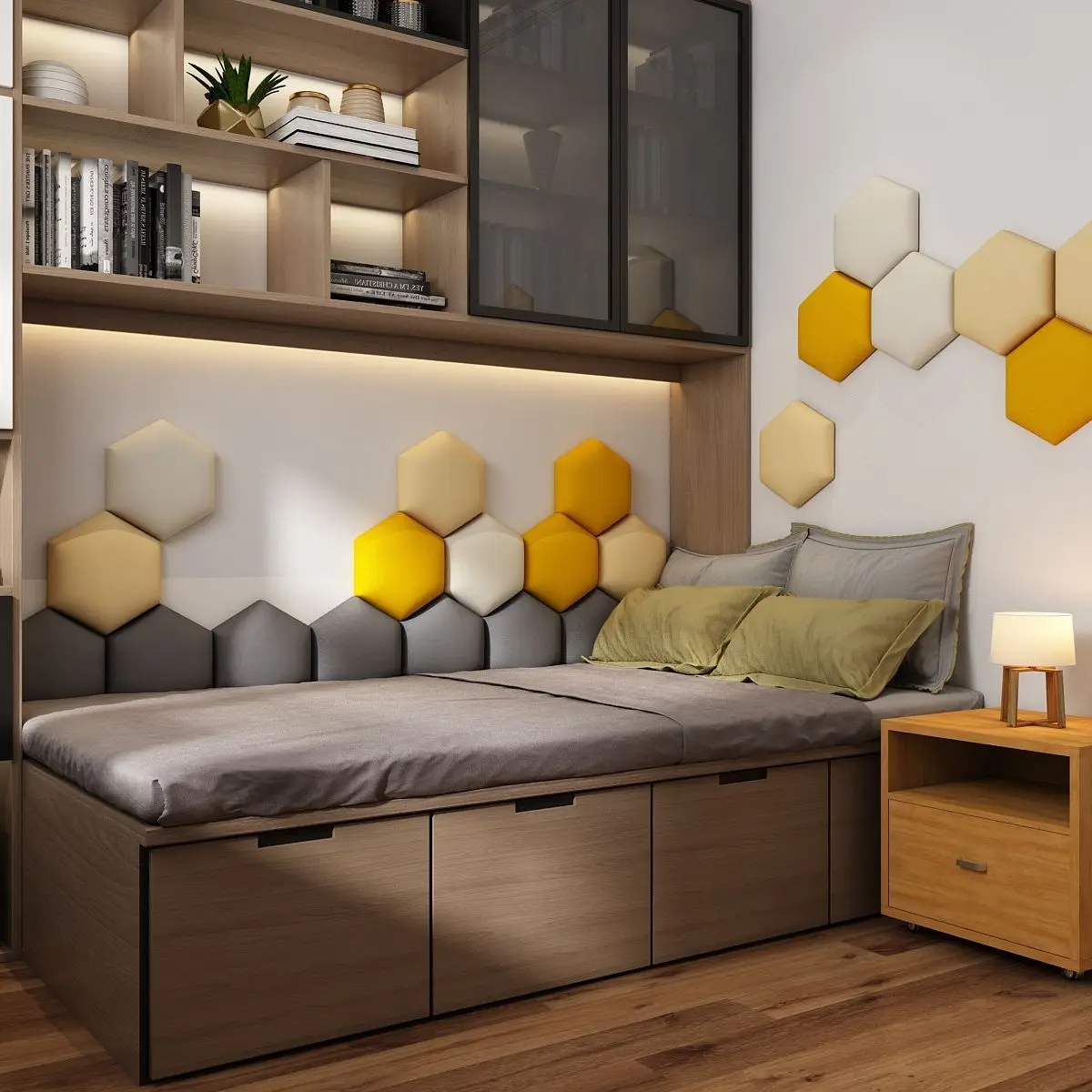 Multi-colour Hexagonal Headboard Bed Soft Bag Set 3D Wall Sticker Tatami Bed Headboards Wall Decor Aesthetic Home Decoration Art - Image 4