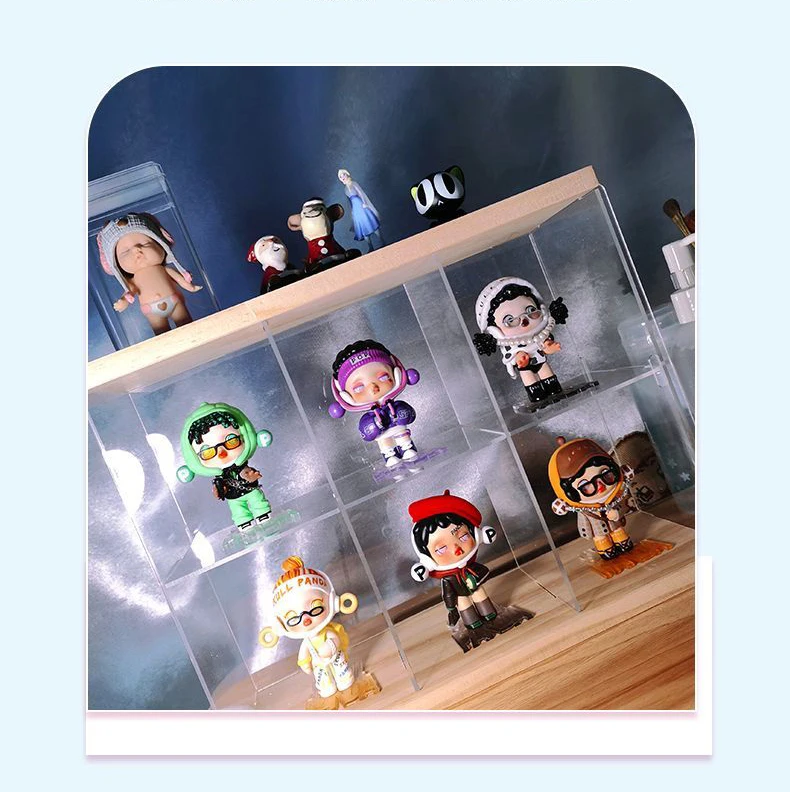Clear Acrylic Display Case Cabinet with Door for Funko Figures,3/6/9 Grid Dustproof Wood Showcase for Toys Collectibles Model - Image 5