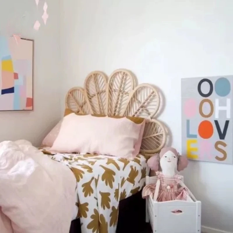 Nordic Rattan Headboard Double Bed and Breakfast Hotel Bedside Decoration Frame Designer Creative Bed Ins Princess Bed - Image 3