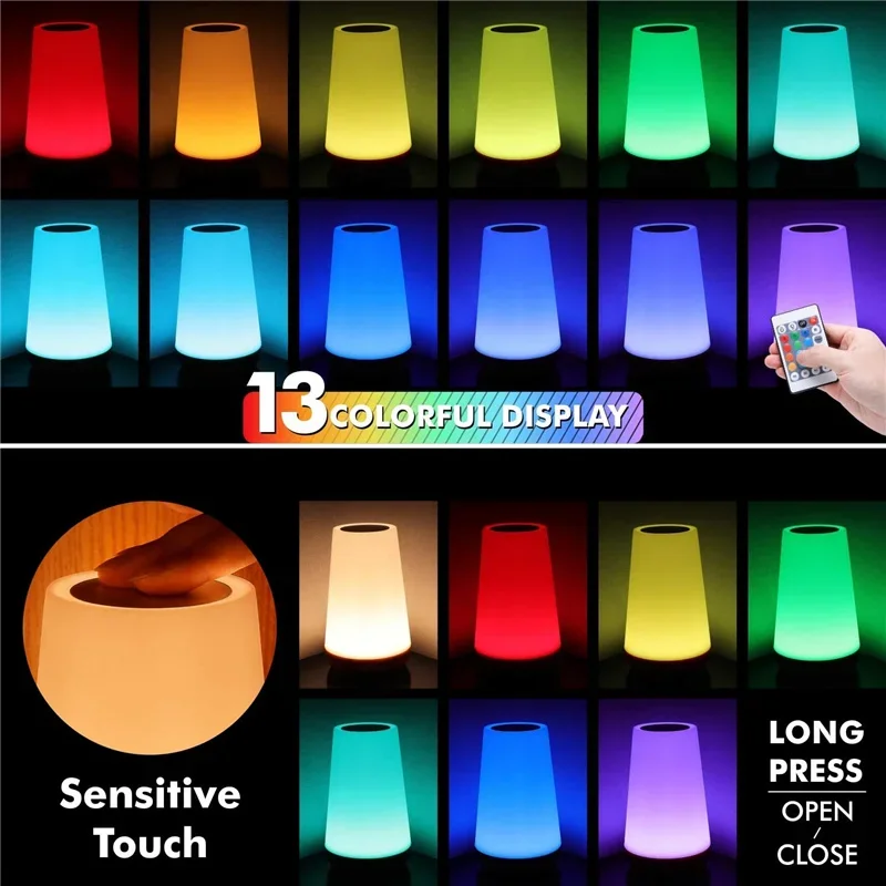 13 RGB Colors LED Night Light for Children Baby Bedroom Decoration Dimmable Touch Lamp Portable Rechargeable Bedside Table Lamp - Image 3