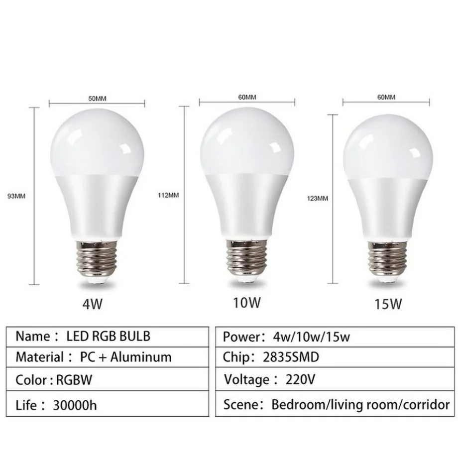 E27 LED RGB Lamp Spotlight Bulb AC 85-265V Bombillas LED 4W 10W 15W IR Remote Control Led Bulb Smart Led RGBW Lamp Home Decor - Image 3