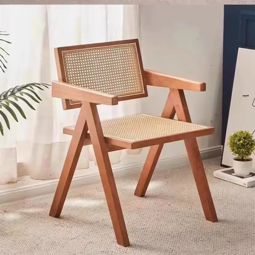 Japanese Dining Chairs Rattan Wood Small Style Simple Room Designer Hotel Legs Luxury Fabric Chair Home Chaise Lounge Furniture - Image 2