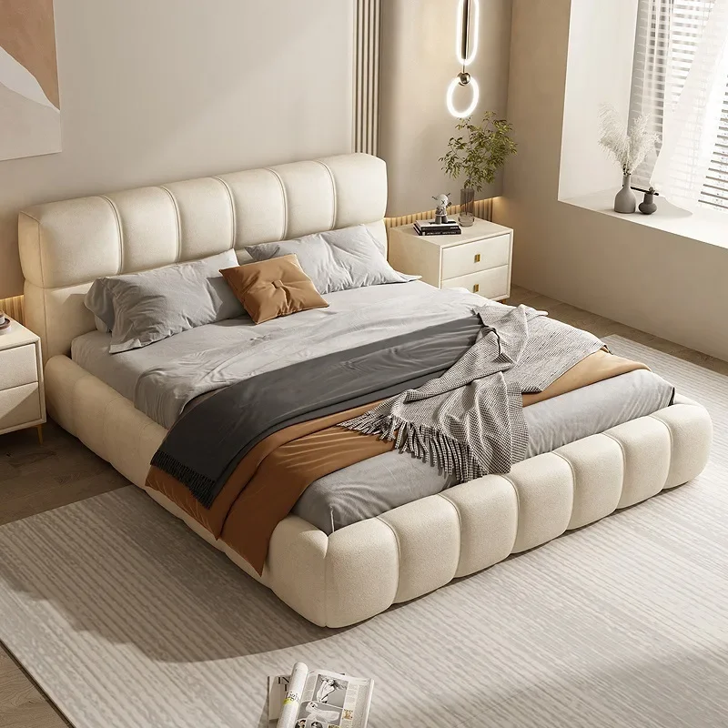 Atunus italian Nordic Cloud Beds Frame Tufted Double White Bed new design Fabric Platform wooden queen size bedroom modern bed - Image 2