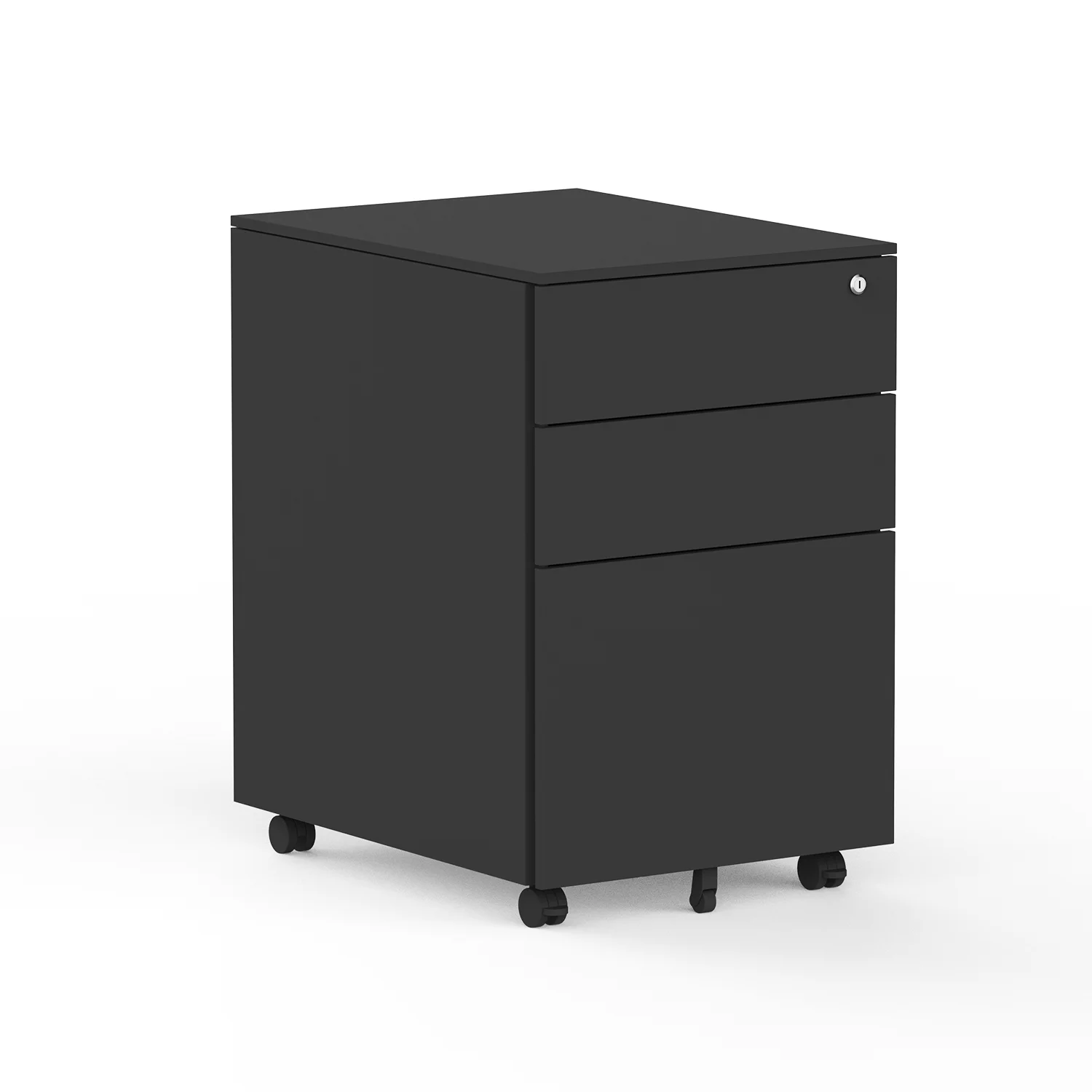 In Stock And Ready To Ship Black Mobile Pedestal 3 Drawer 4 Rolling Wheels A4 A5 Filing Storage Cabinet Under Office Desk - Image 4