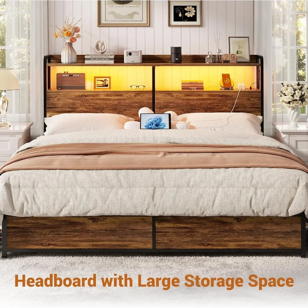 Queen Size Headboard with Outlets, USB Ports and LED Light, HeadBoards with Storage, Headboard for Queen Size Bed Frame - Image 3