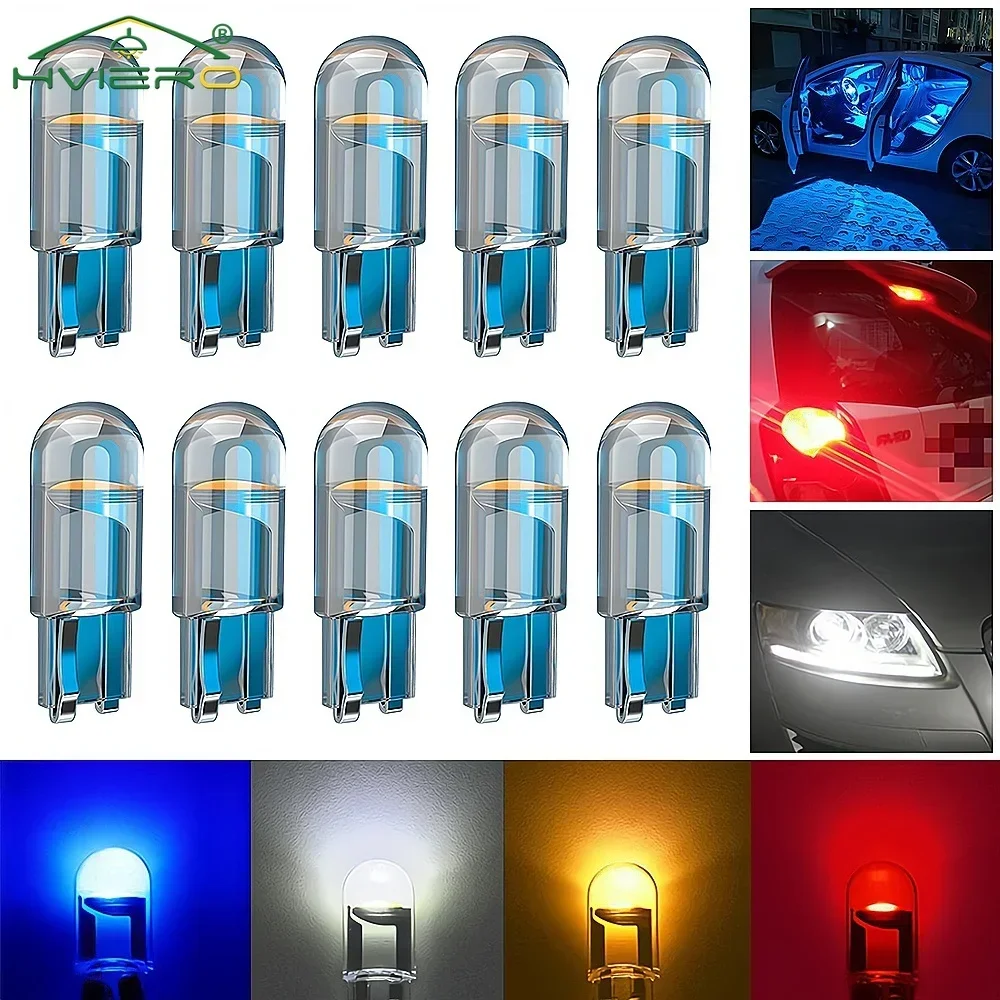 10Pcs Glass Cob LED Car Bulb W5W 194 T10 Wedge License Plate Lamp Dome Light White Auto Interior Reading Running Parking Backup - Image 2