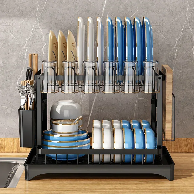 Double shelf OEM/ODM customized drainage storage tableware, multifunctional drainage bowl rack