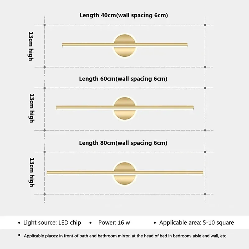 Modern LED Wall Lamp 40/60cm Mirror Light Bathroom Toilet Black Gold Long Strip Fixture Home Decor Led Lighting Lamps Lustre - Image 5