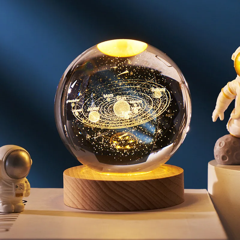 6cm 3D Crystal Ball Crystal Planet Night Light Laser Engraved Solar System Globe Astronomy Birthday Gift Home Desktop Decoration - Image 3