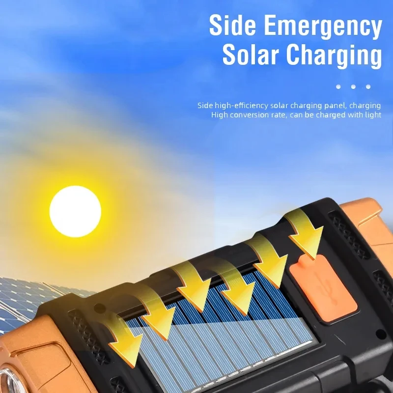 Portable Powerful USB Rechargeable Flashlight Solar LED Light With COB Work Light 4 Gear Charge Mobile Phone Camping Lamp - Image 2