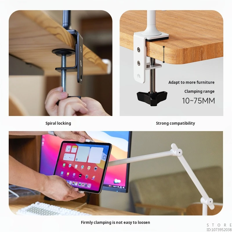 360° Cantilever Metal Desk Tablet Holder, Three-arm Suspension Adjustment, Suitable for 4.7-12.9-inch Mobile Phones and Tablets - Image 5