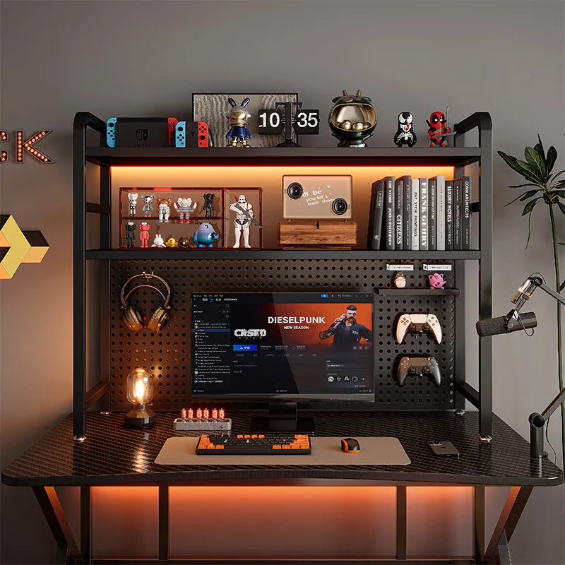 Metal Cave-plate Shelving Desk Bookshelf Desk Storage Decoration Computer Desk Gaming Display Shelf E-sports Desktop Rack DIY