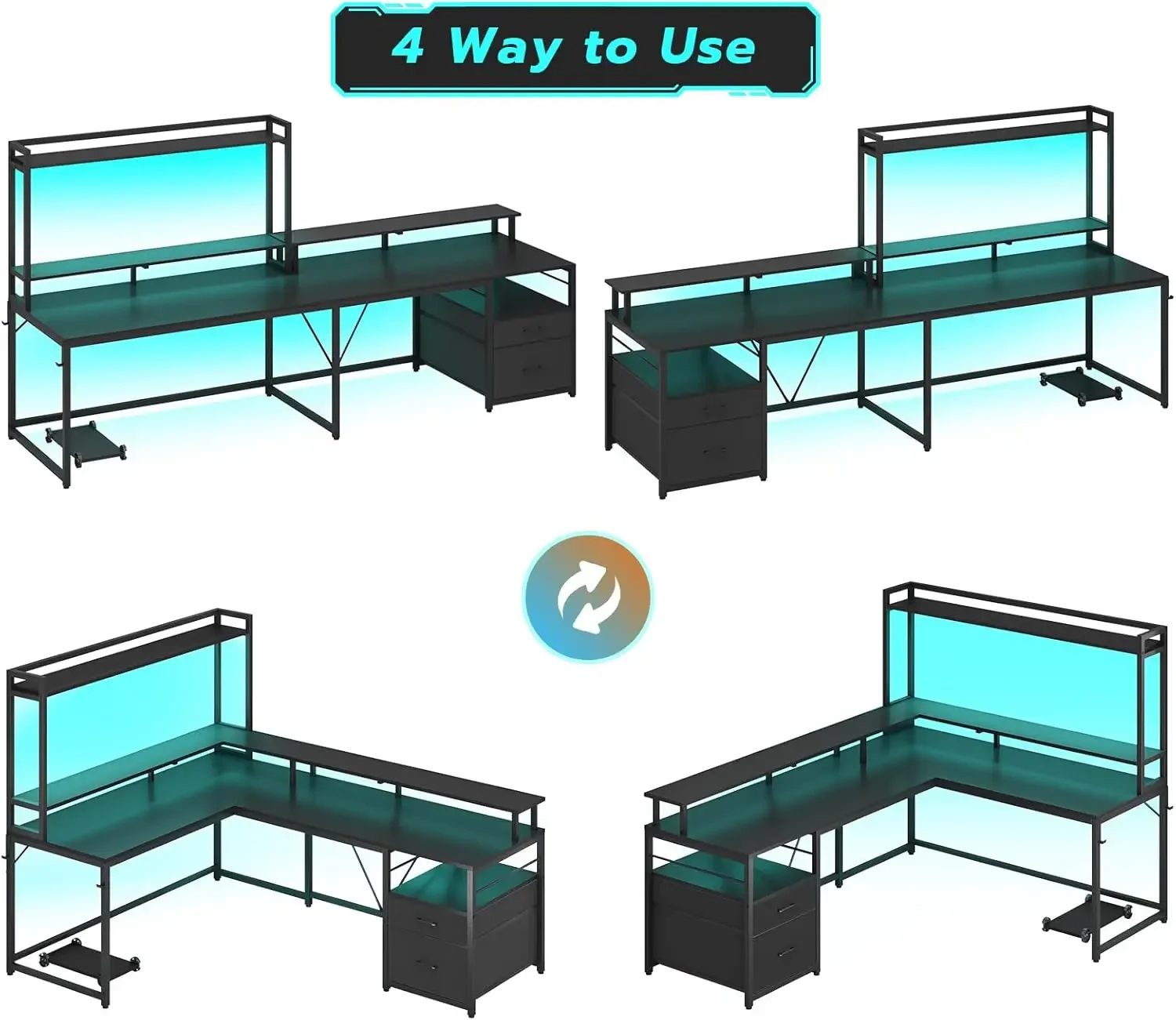 L Shaped Gaming Desk, 94.4" Home Office Desk with File Drawer and Monitor Shelf, Corner Gaming Computer Desk with Hutch - Image 4