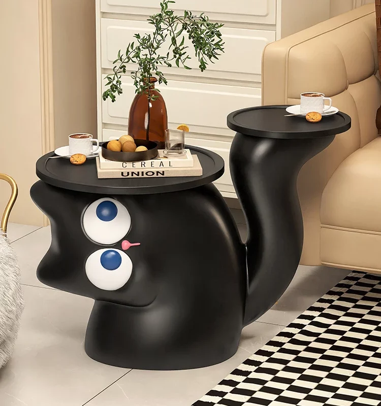 Creative Cute Cat Sofa Side Table Living Room Side Cabinet Floor-Standing Ornaments Black And White Simple Modern Resin Material