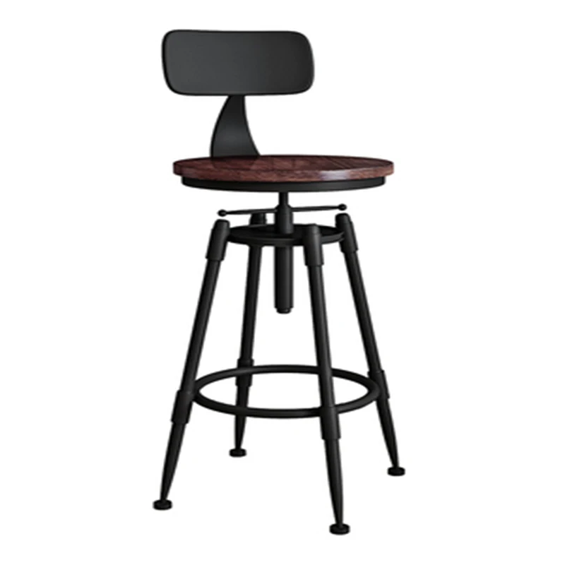 Bar Chair Bar Chair Swivel Lift Chair Solid Wood High Stool Wrought Iron Back Home Bar Stool Modern Minimalist - Image 4