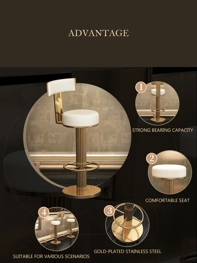 Bar Stools Height Adjustable Swivel Bar Chair Stainess Steel Kitchen Counter Golder Stools Dining Desk High Chairs - Image 4