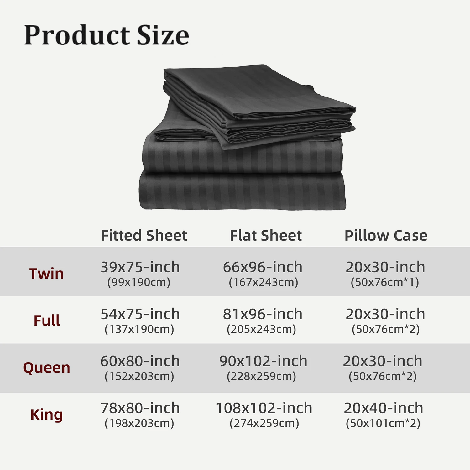Battilo Bed Sheets 4 Pieces Set Luxury Fitted&Flat Sheet with Pillowcase Solid Stripe Bedding Set For Twin/Full/Queen/King Size - Image 6