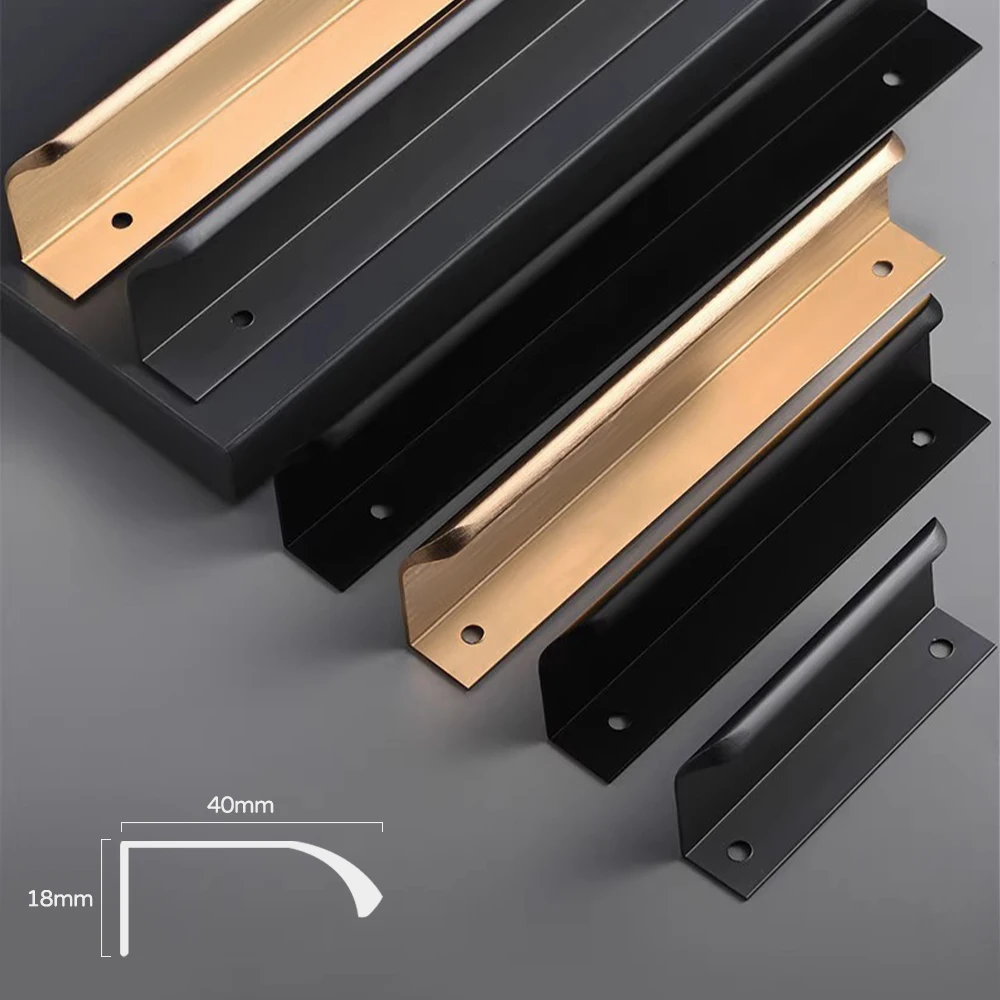 Hidden Furniture Handles Gold Black White Kitchen Cabinet Pulls Punch Free Handles for Cabinets and Drawers Arc Wardrobe Pulls - Image 5