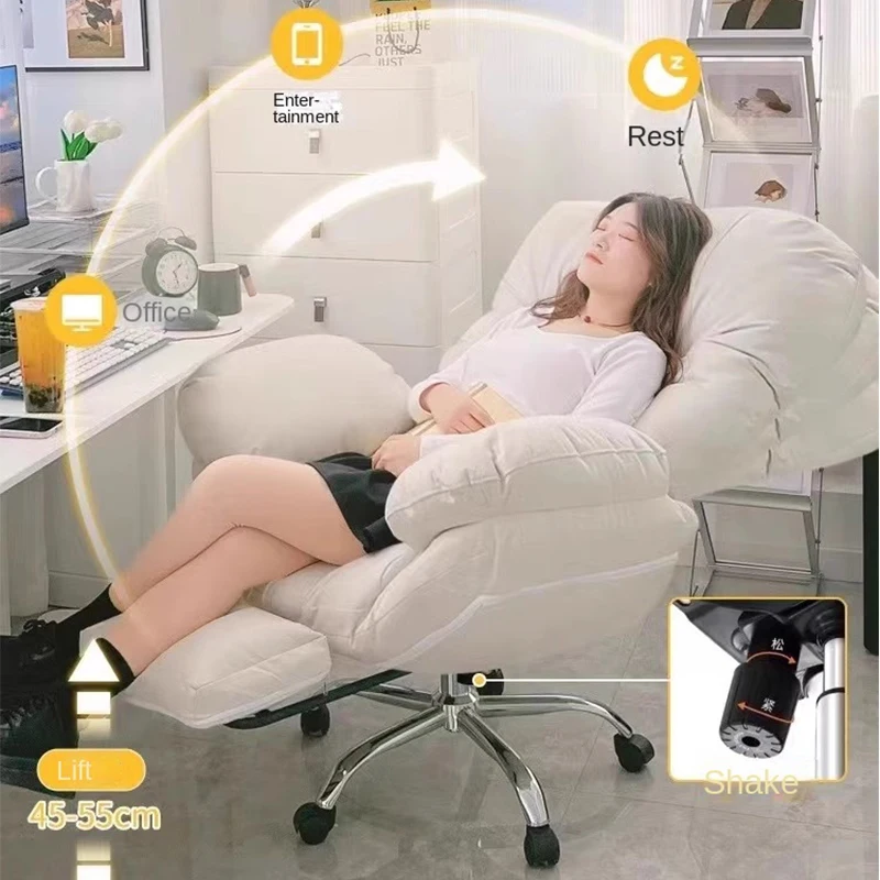 Lazy Bedroom Computer Office Chair Home Comfortable can Sit and Reclining Desk Chair with footrest Girls Office Life Single Sofa - Image 4