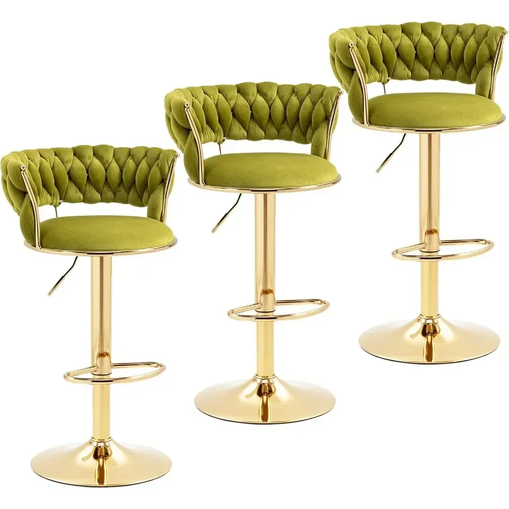 Modern Velvet Bar Stools Set of 3, Swivel Counter Height Barstools Bar Height Adjustable Counter Stools Kitchen Bar Chairs - Image 4