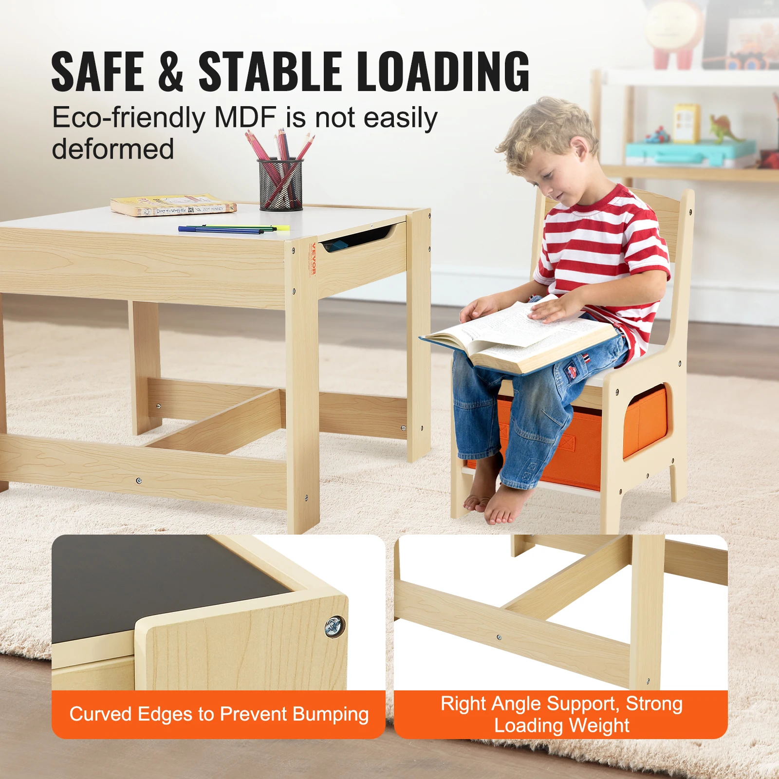 VEVOR Kids Table and Chair Set Wooden Activity Table with Storage Space and Boxes Kids Play Table for Art Craft Reading Learning - Image 5