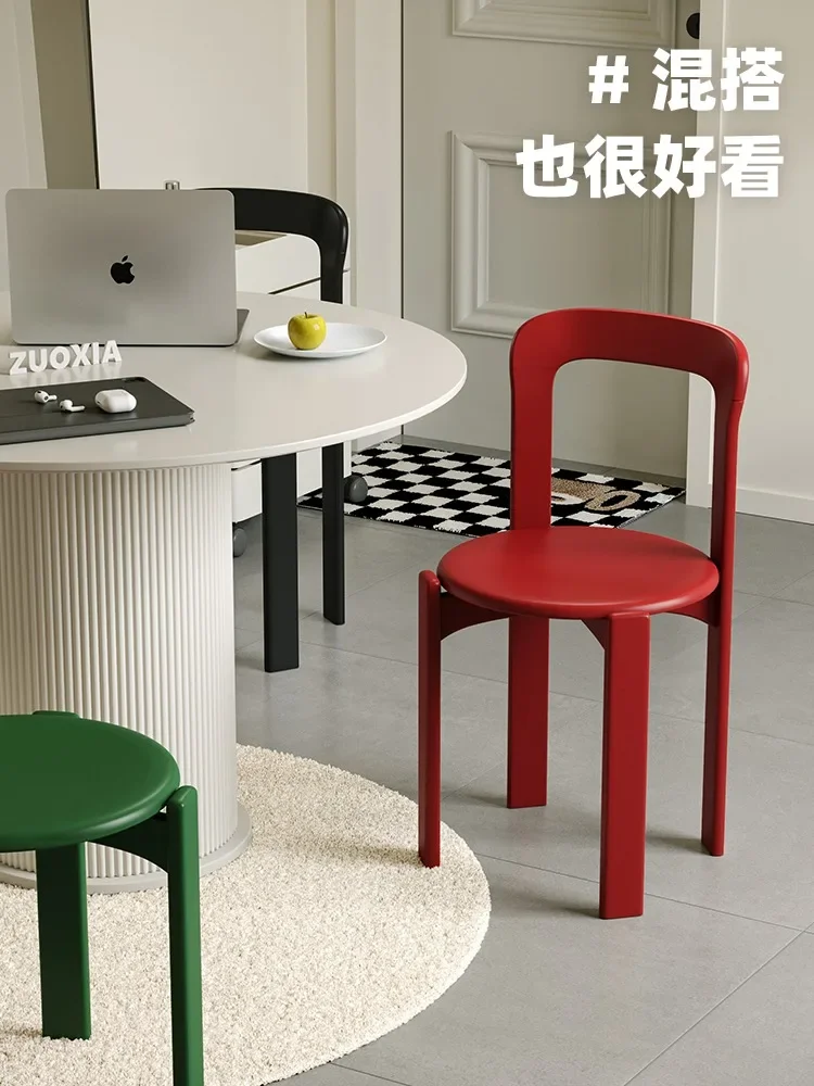 Nordic Rey Beech Solid Wood Dining Chairs Living Room Chairs Stackable Vintage Curved Backrest Swiss Chair Home Furniture - Image 3