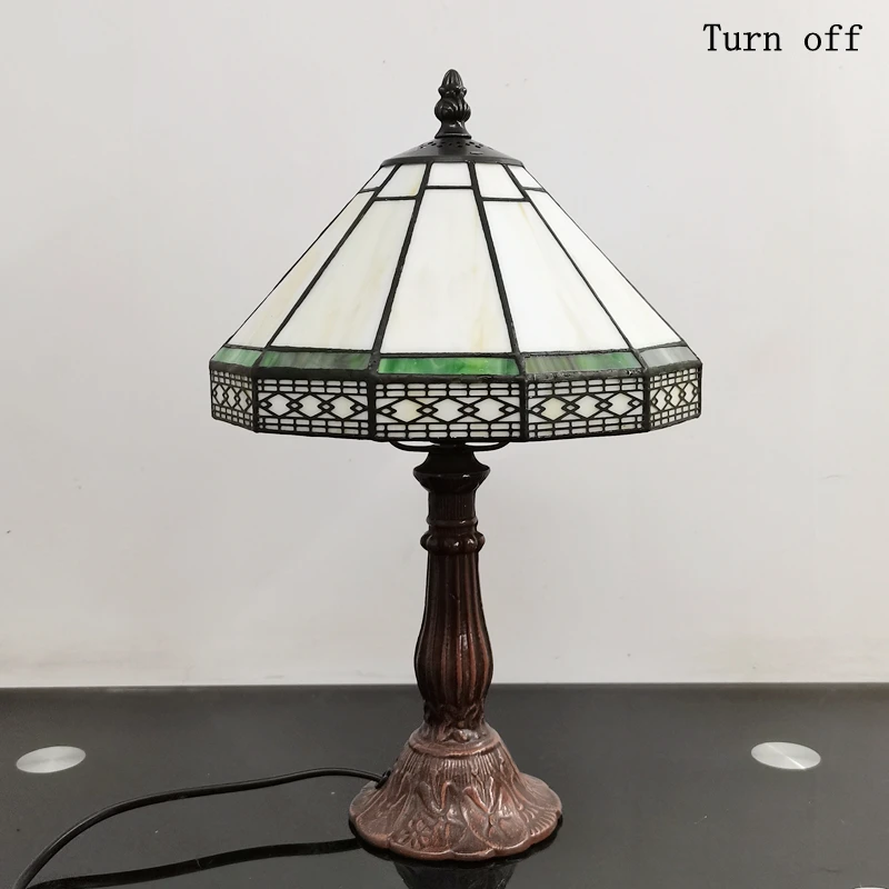 20CM Scandinavian Minimalist Geometric Mesh Small Table Lamp Tiffany Style Study Old-fashioned Glass Antique Gift Metal Base E27 - Image 5