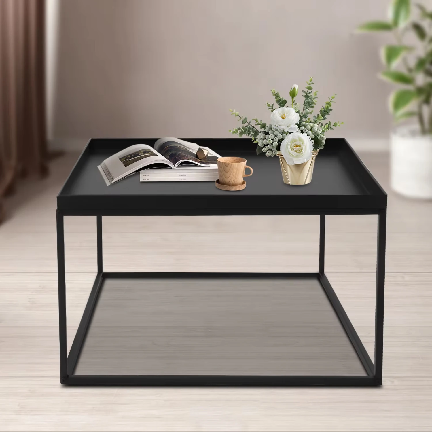 Tray Metal End Table Sofa Table Small Side Table Anti-Rust and Waterproof Outdoor and Indoor Snack Table Accent Coffee Table - Image 2