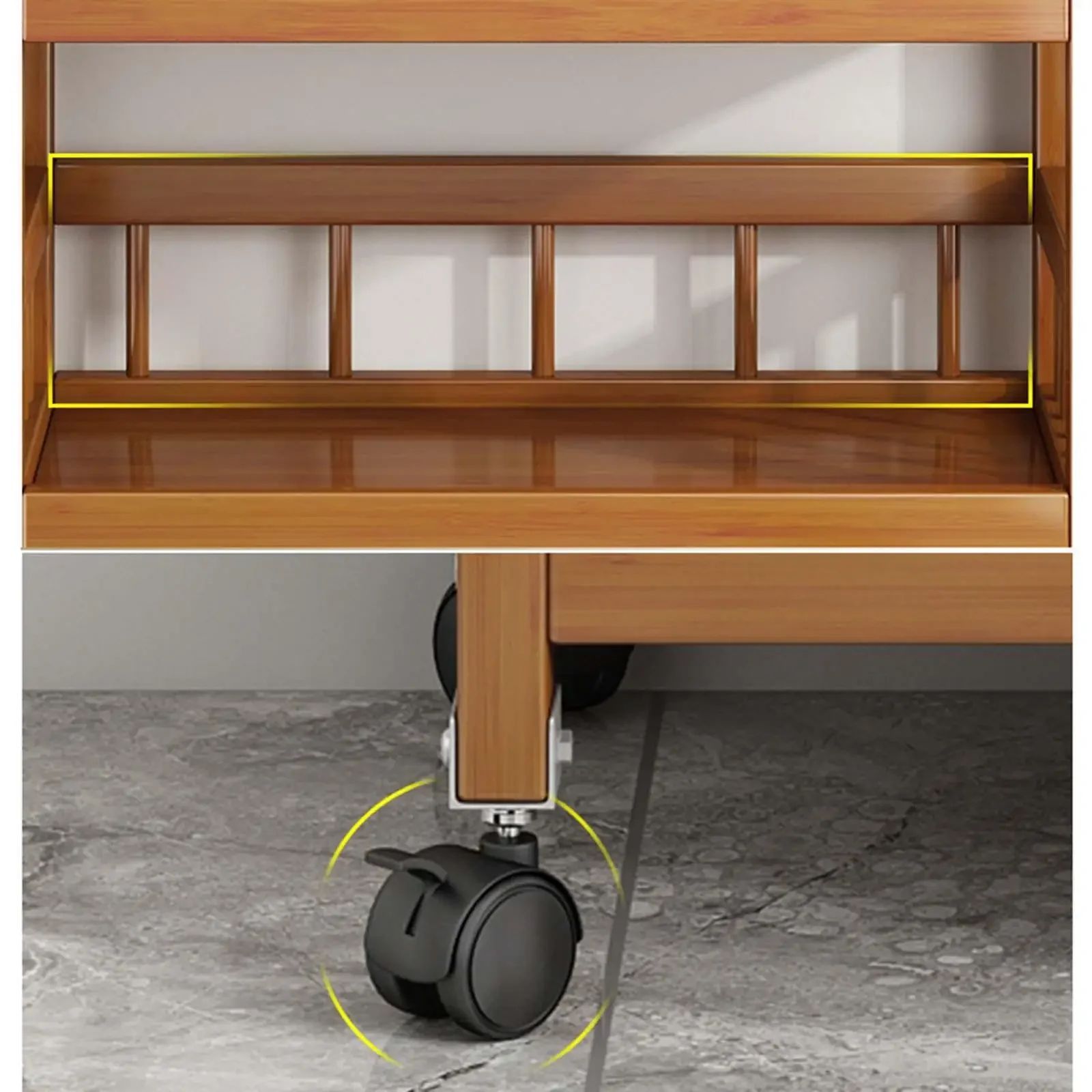 Wooden Moveable Bookshelf Trolley, Activity End Table, Corner Cabinet, Living Room, Dining Room, Sofa Side Table, High Quality - Image 6