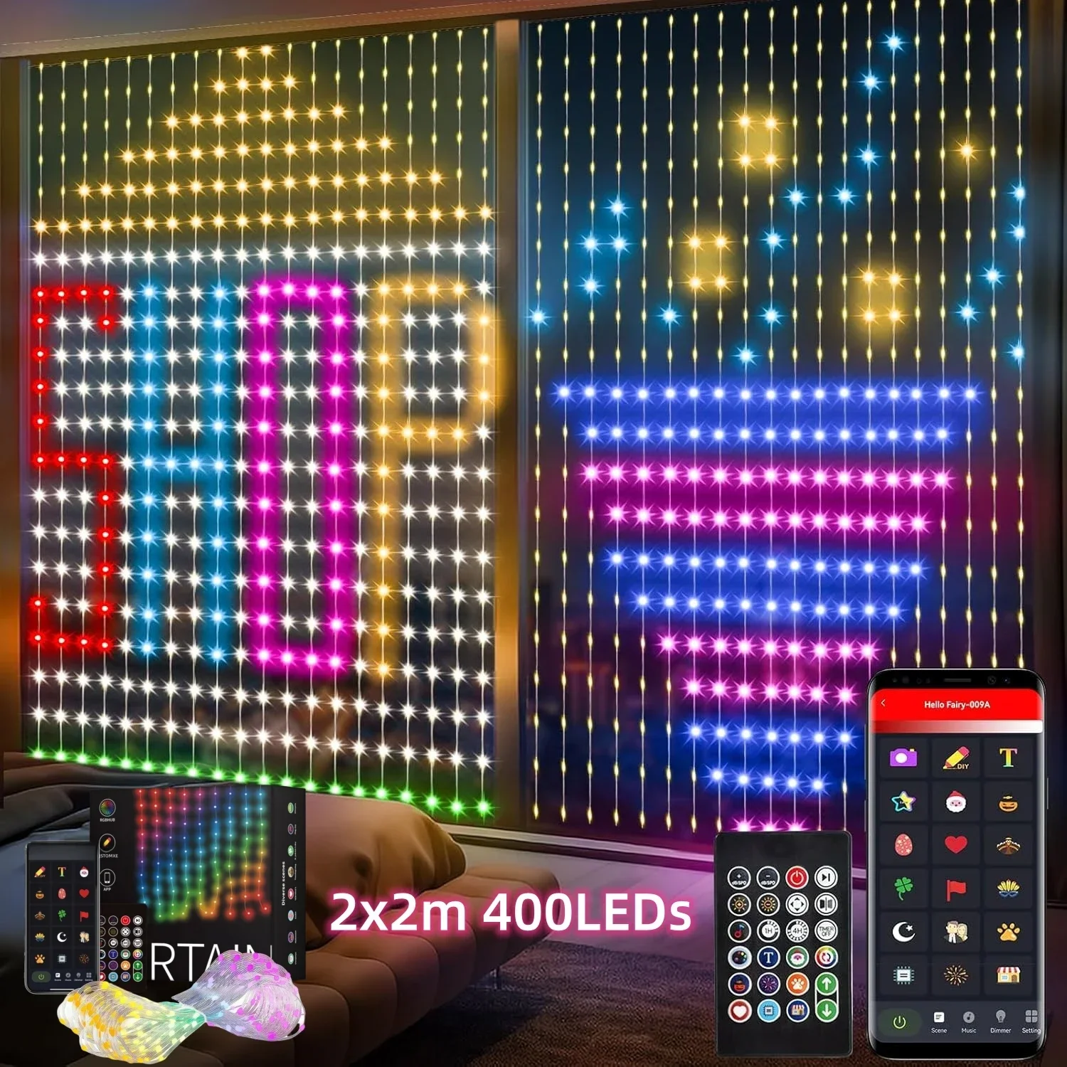 5V USB Led Smart Curtain Lights Bluetooth App LED String RGB Fairy Lights DIY PictureText Led Display Christmas Party Decoration - Image 3