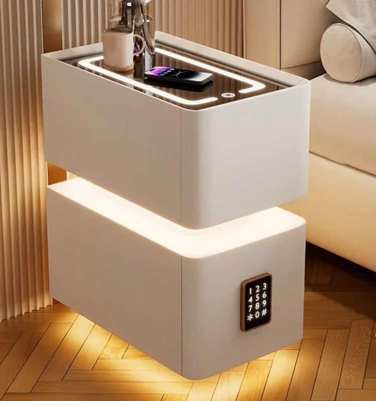 Creative 25cm Smart Bedside Table with Sensor Light Nordic Style Storage Cabinet Bedroom Nightstand with Wireless Charging