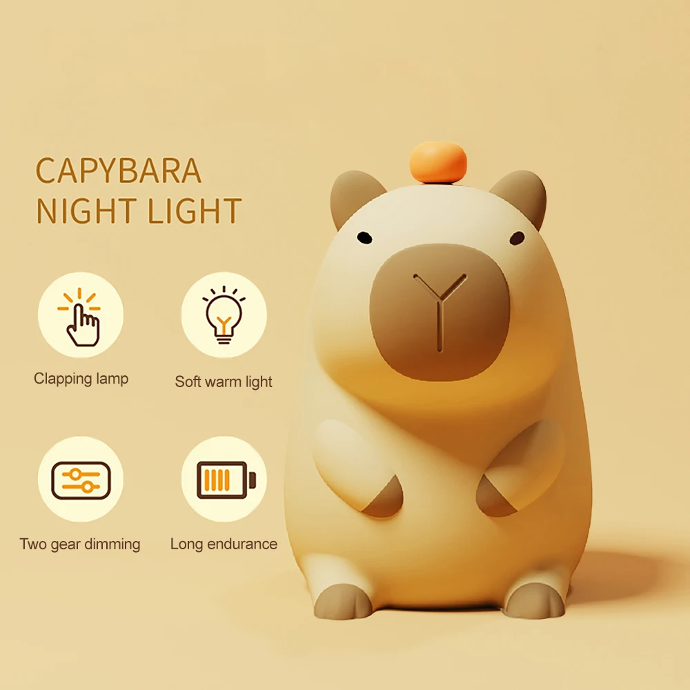 Cute Cartoon Capybara Silicone Night Light USB Rechargeable Timing Dimming Sleep Night Lamp for Children's Room Decor - Image 2