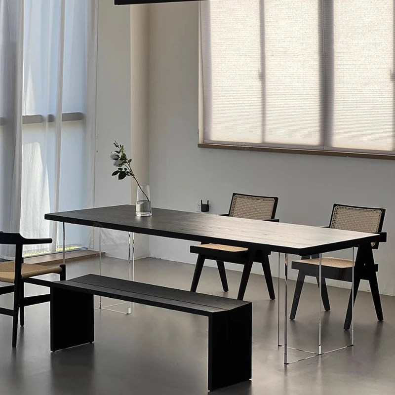 Black Transparent Dining Table Nordic Solid Wood Design Coffee Kitchen Tables Acrylic Retro Tavoli Da Pranzo Furniture HD50CZ - Image 5