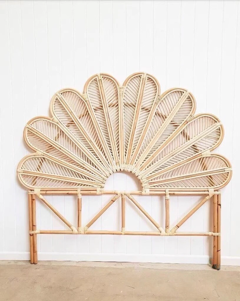 Nordic Rattan Headboard Double Bed and Breakfast Hotel Bedside Decoration Frame Designer Creative Bed Ins Princess Bed