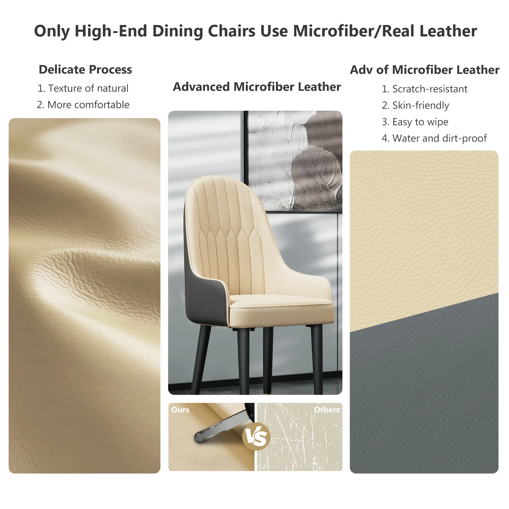 Faux Leather Dining Chair Set of 2, Mid-Century Upholstered Bar Chair with Solid Wood Legs for Pub Coffee Home, Kitchen Room - Image 6