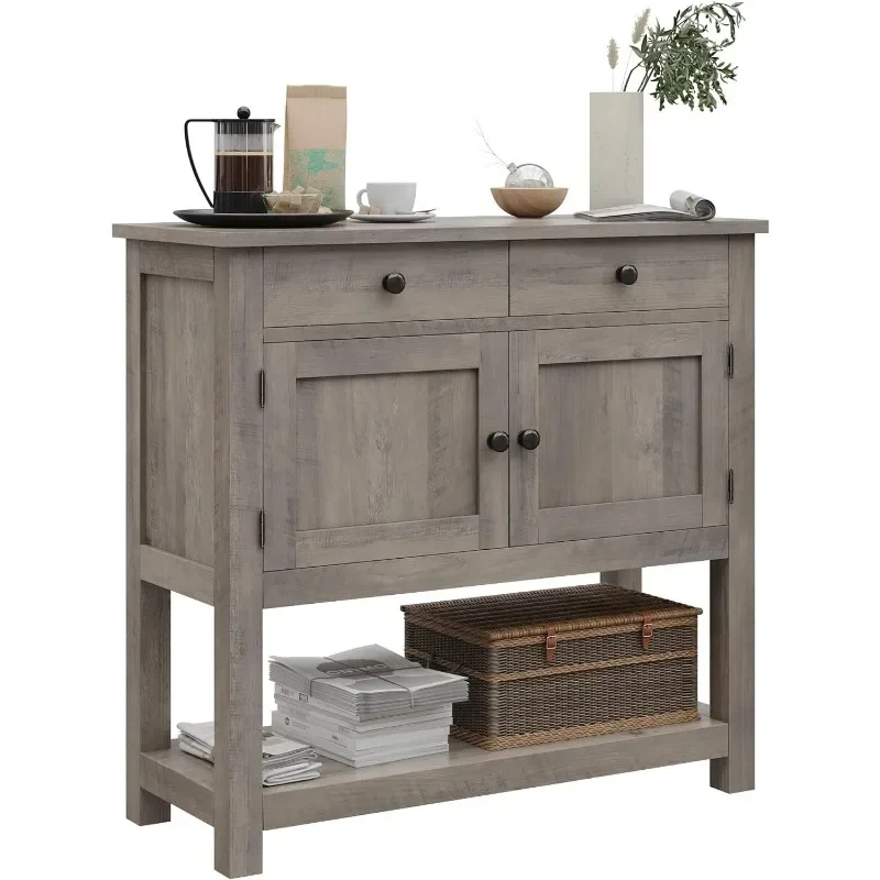Farmhouse Console Table with 2-Door Cabinet & 2 Drawers, Coffee Bar, Entryway Storage Shelf, Sofa Tables Buffet Sideboard