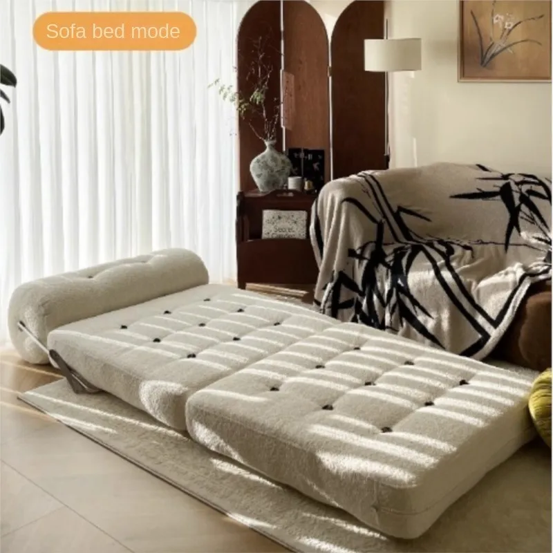 X&D Cream Style Lamb Fleece Leisure Folding Sofa Bed Fold Dual Use Single Small Unit Living Room Balcony Leisure Sofa Lazy Sofa - Image 4