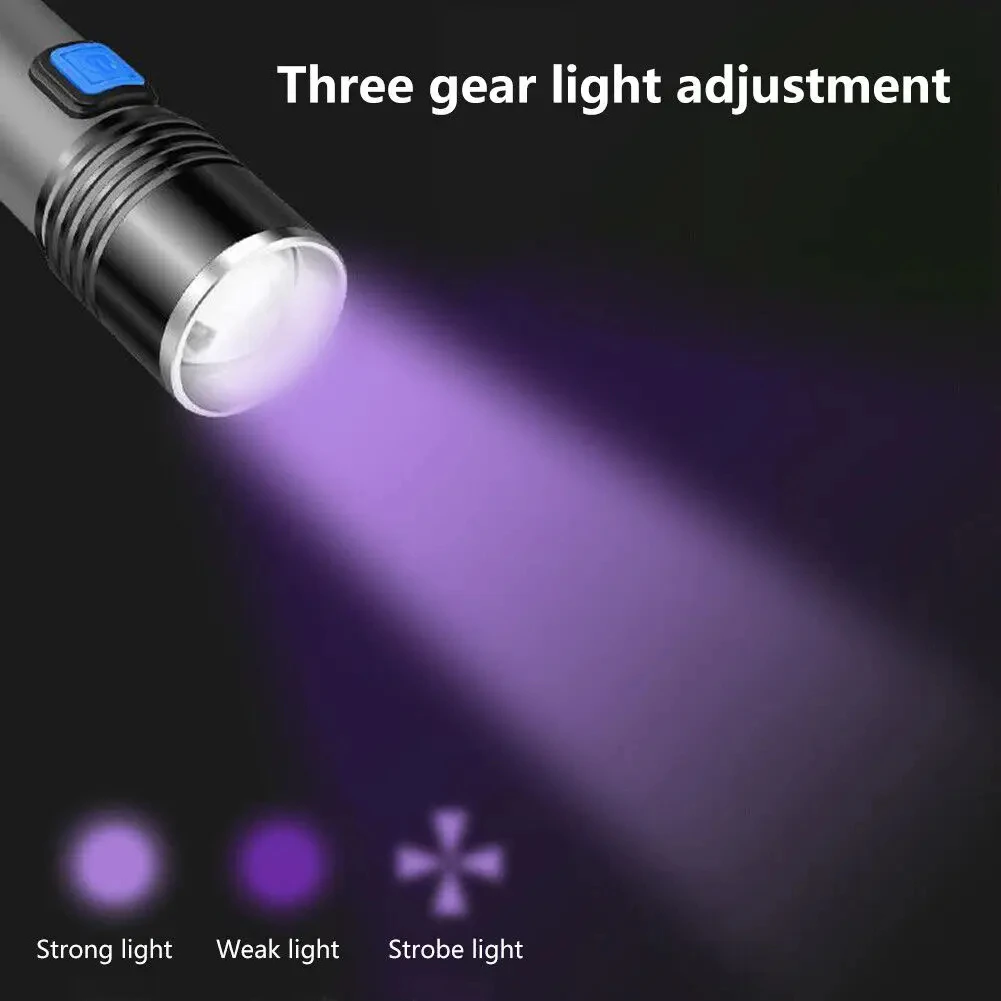 395nm UV Flashlight Blacklight Zoomable USB Rechargeable UV Light Ultraviolet Flashlight for Pet Urine Detection Resin Curing - Image 3