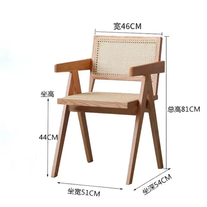 Japanese Dining Chairs Rattan Wood Small Style Simple Room Designer Hotel Legs Luxury Fabric Chair Home Chaise Lounge Furniture - Image 4