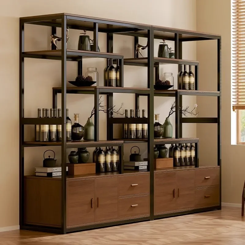 Modern Wine Bar Cabinet,Wood Liquor Cabinet with Wine Rack,Kitchen Sideboard Buffet Cabinet Metal Framework Coffee Bar Cabinet
