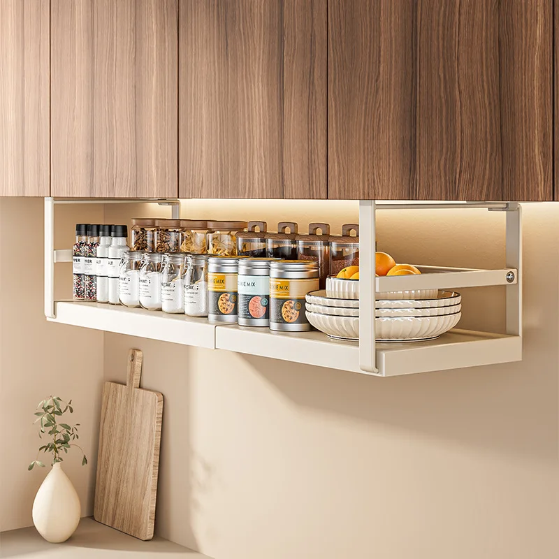 Expandable Cabinet Storage Shelf Layered Spice Hanging Rack Kitchen Counter Organizers Shelves Under Cabinet Retractable Basket - Image 3