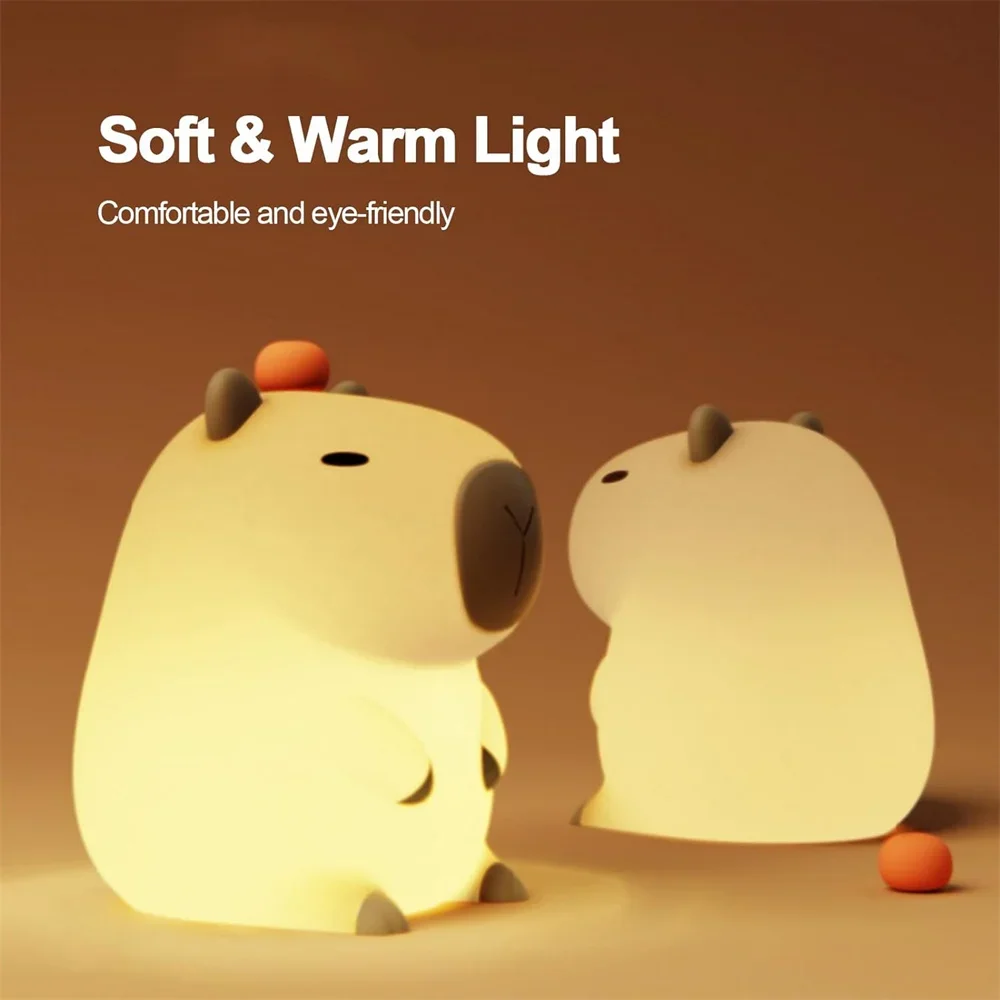 Silicone Capybara Night Lights Portable USB Rechargeable Animal Touch Control Lamp with Timing Function for Home Bedroom Decor - Image 2