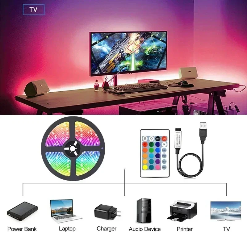 RGB 5050 LED Strip Light Remote App Control TV Led Backlight Flexible Ribbon Tape USB 5V Led Light for PC Gaming Room Decoration - Image 5